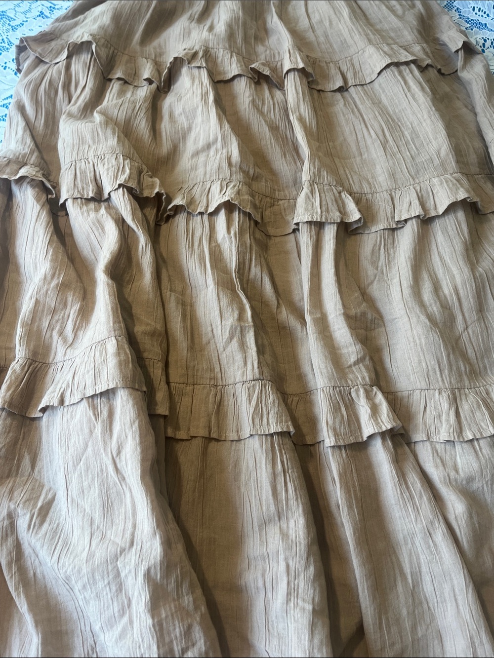 NWT Aerie Real Good Tiered Ruffle Midi Skirt XL Beige Tan 100% Cotton Boho - Picture 13 of 16